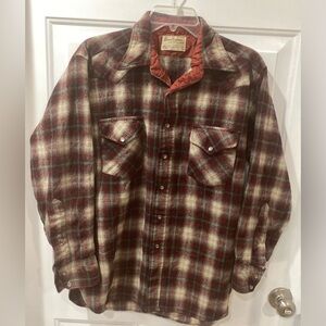 VTG Pendleton Plaid Shirt with Burgundy and Cream pearl buttons cowboy shirt 🤠